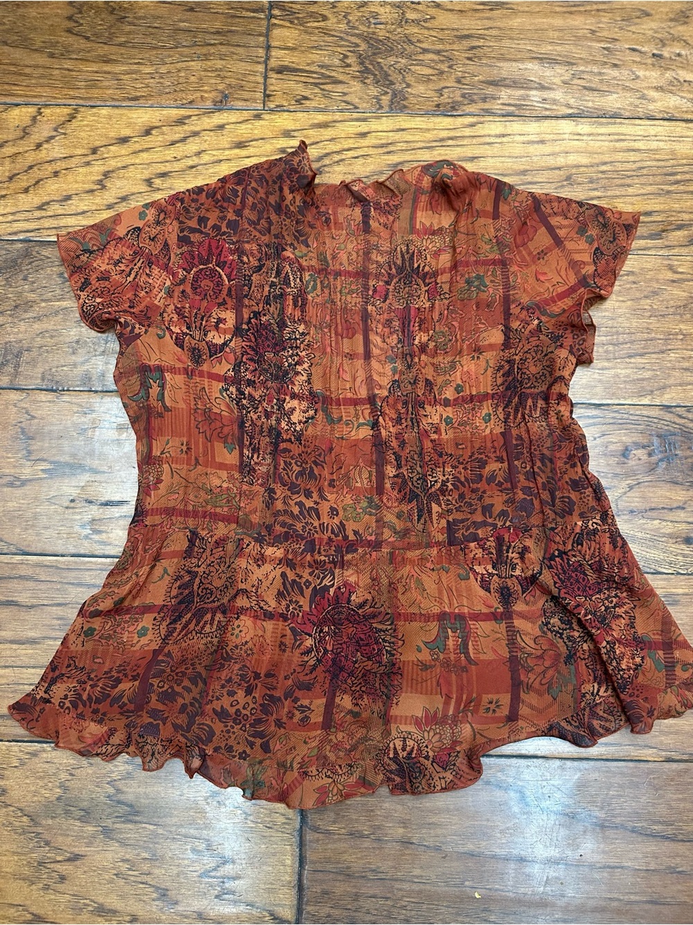 Notations Women's Ruffle Tie-Front Blouse in Rust Multi - Picture 3 of 3